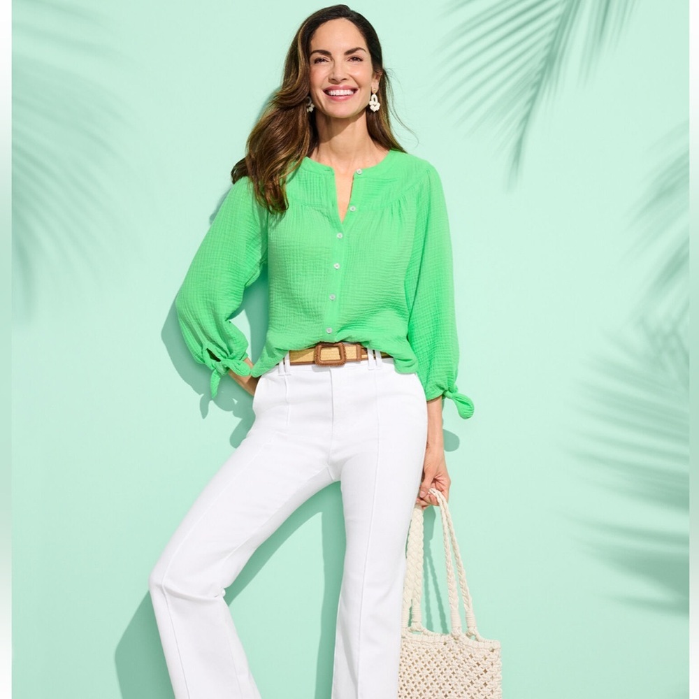 Talbots Airy Gauze Tie Sleeve Top - Picture 2 of 11